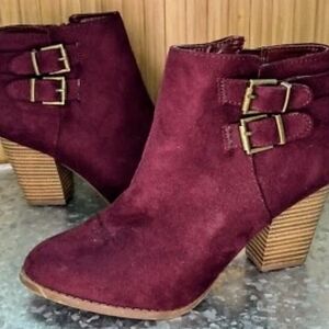 Charlotte Russe Maroon Ankle Boots with Buckles(Size 7)